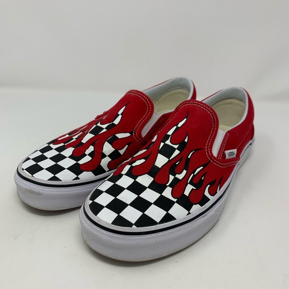 vans slip on checkerboard flame skate shoe